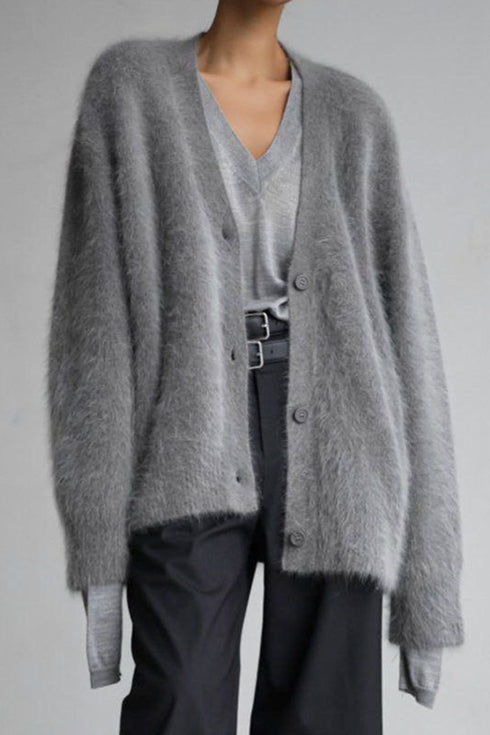 'Daria' Fuzzy Knit Button Down Cardigan - Celes Fashion